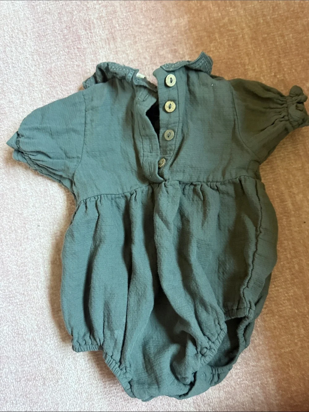Quincy Mae Olive Green Ruffle Collar Bubble Romper